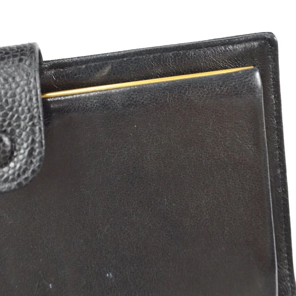 Chanel Long Bifold Wallet Purse Black Calfskin